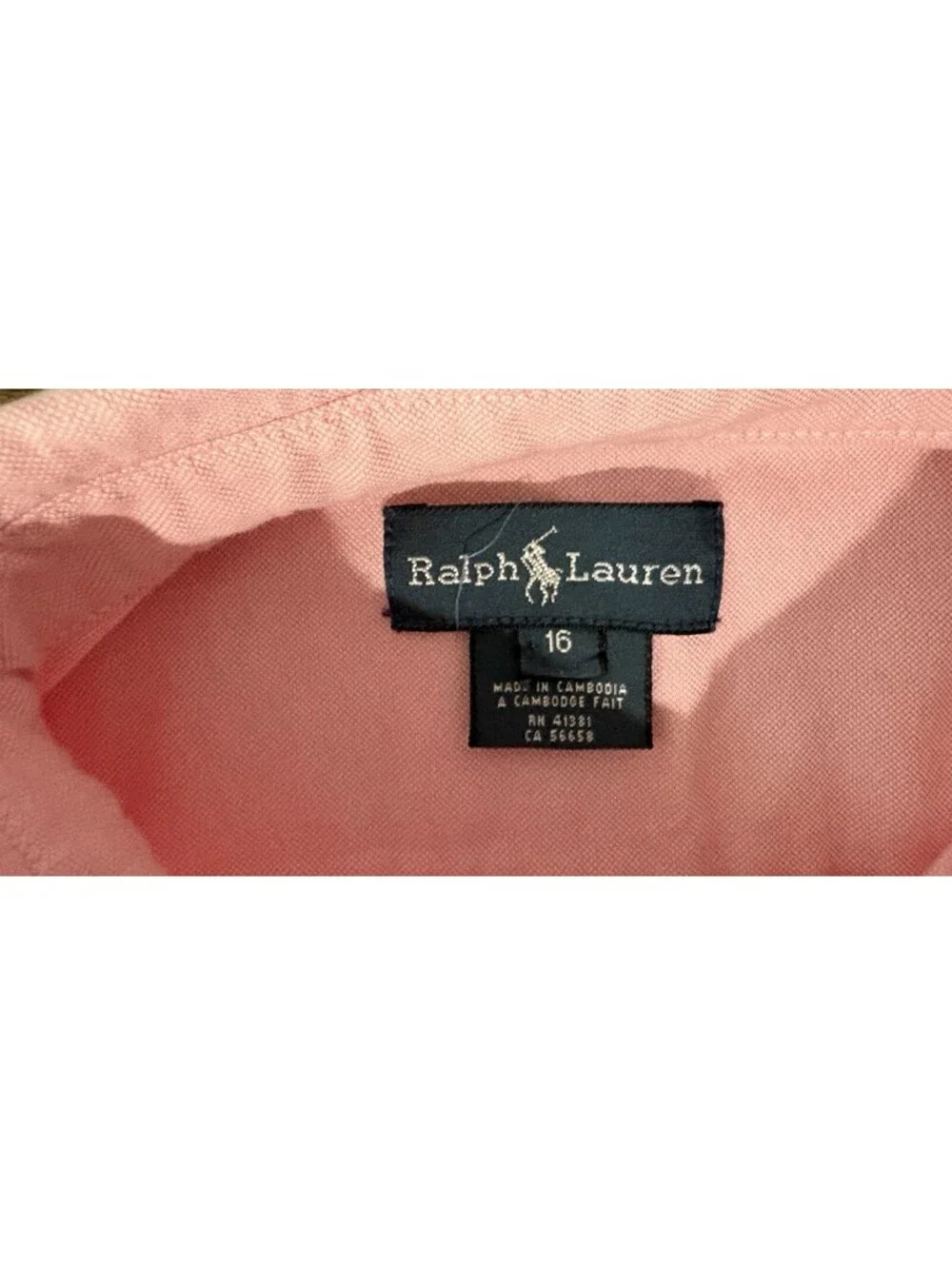 Ralph Lauren Boys Size 16 Solid Pink Logo Long Sleeve Button-Down Shirt
